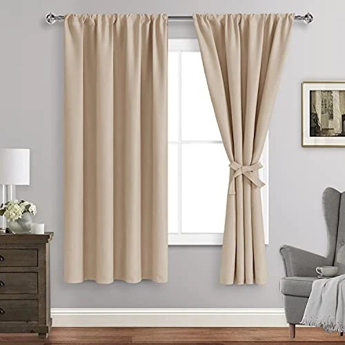 Blackout Curtains for Bedroom– Thermal 42″W x 63″L (Pack of 2) Beige