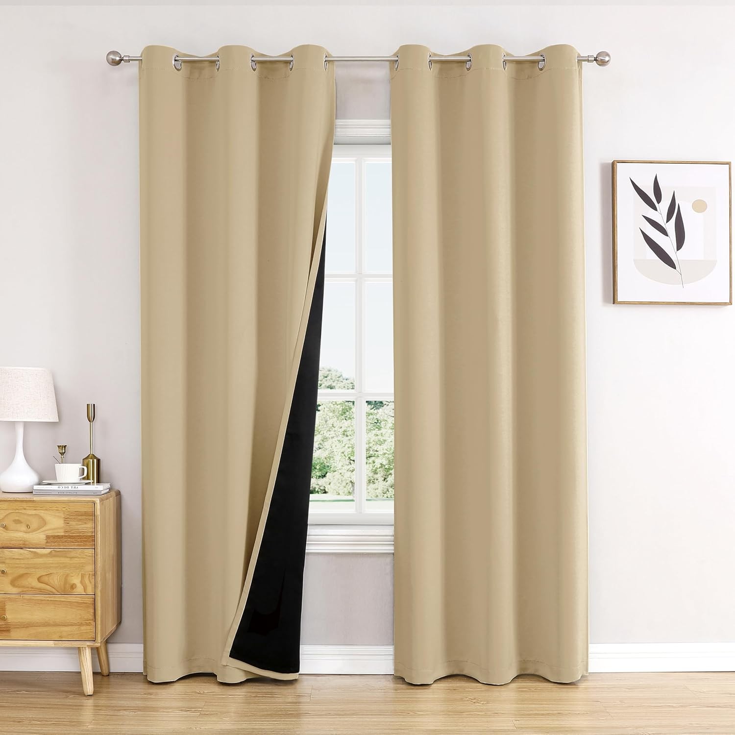 100% Blackout Curtains for Bedroom with Black Liner, 2 Thick Layers blackout