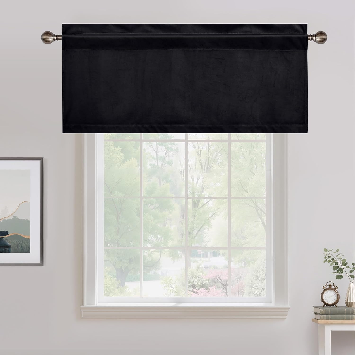 Black Velvet Valance Curtains for Windows 18 Inch Length, Kitchen Window Treatme