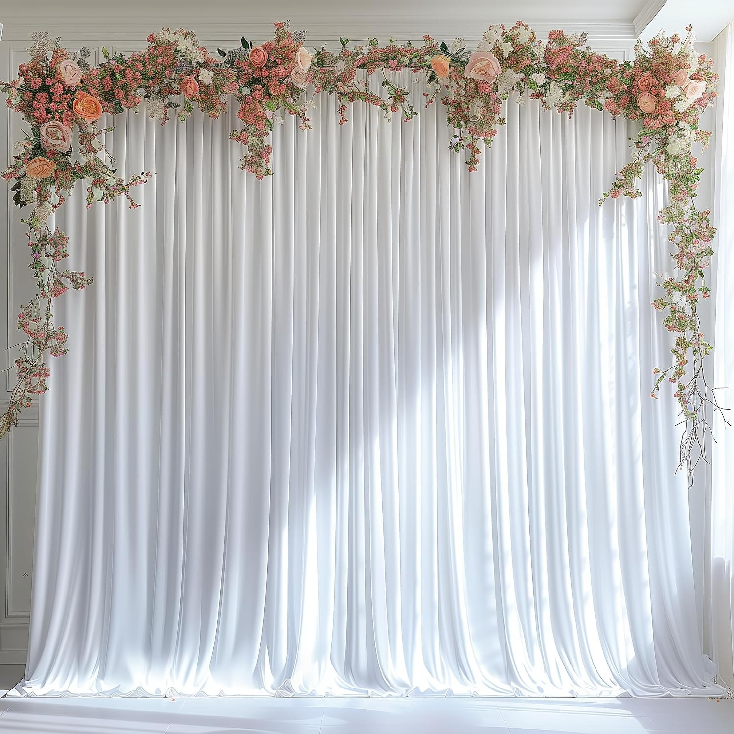 30X10Ft Wrinkle Free White Backdrop Curtain for Parties Soft Fabric Drapes Weddi