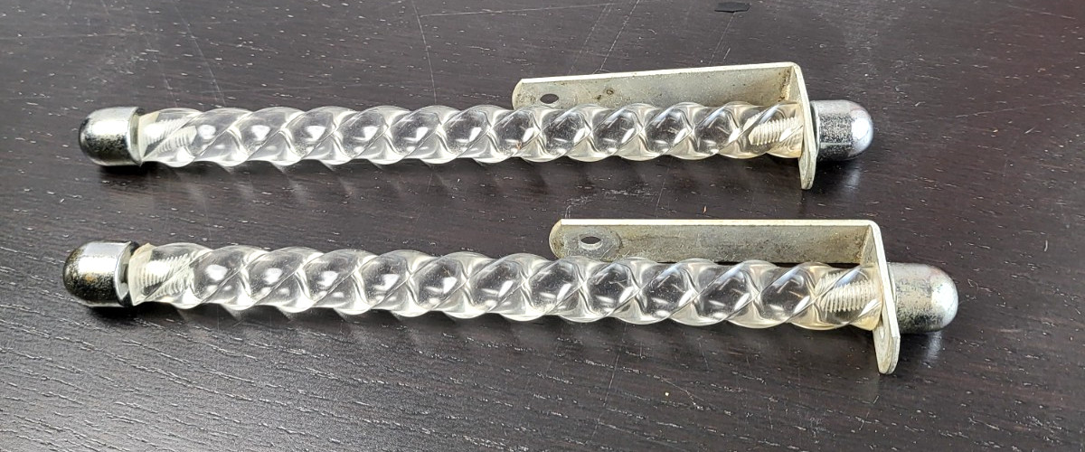 VTG Pair (2) Clear Lucite Swirl Rod Curtain Hold Backs Tiebacks Chrome hardware