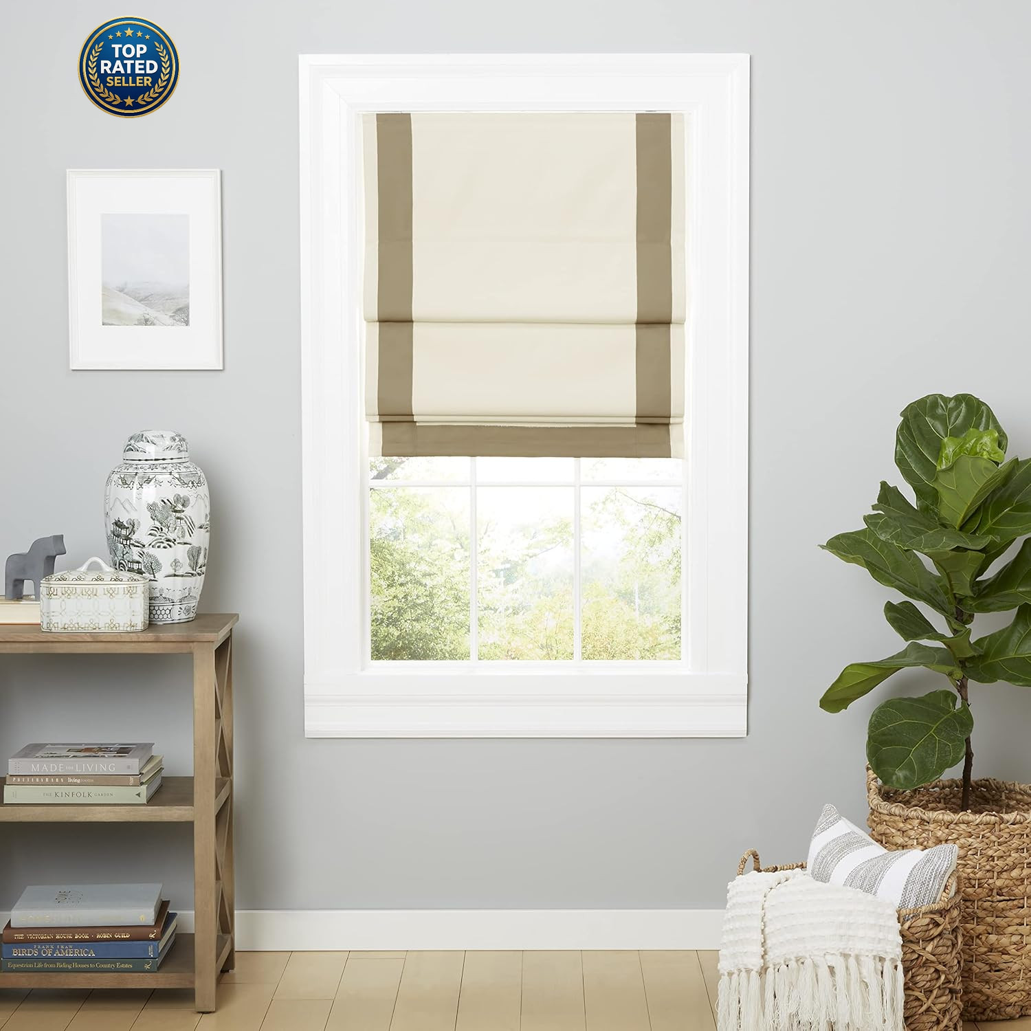 Frontera 100% Blackout Roman Shade, 31″X64″, Natural/Taupe