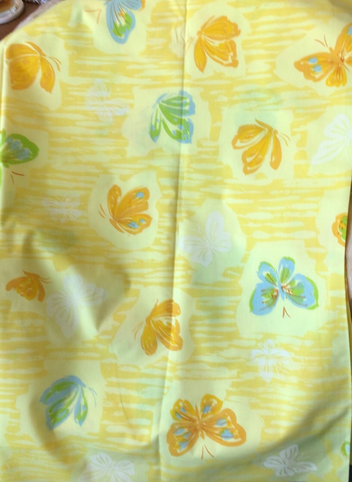 Vintage 80s Curtain 5 Panels Rod 50% Cotton/Poly Not Hemmed Butterflies Yellows