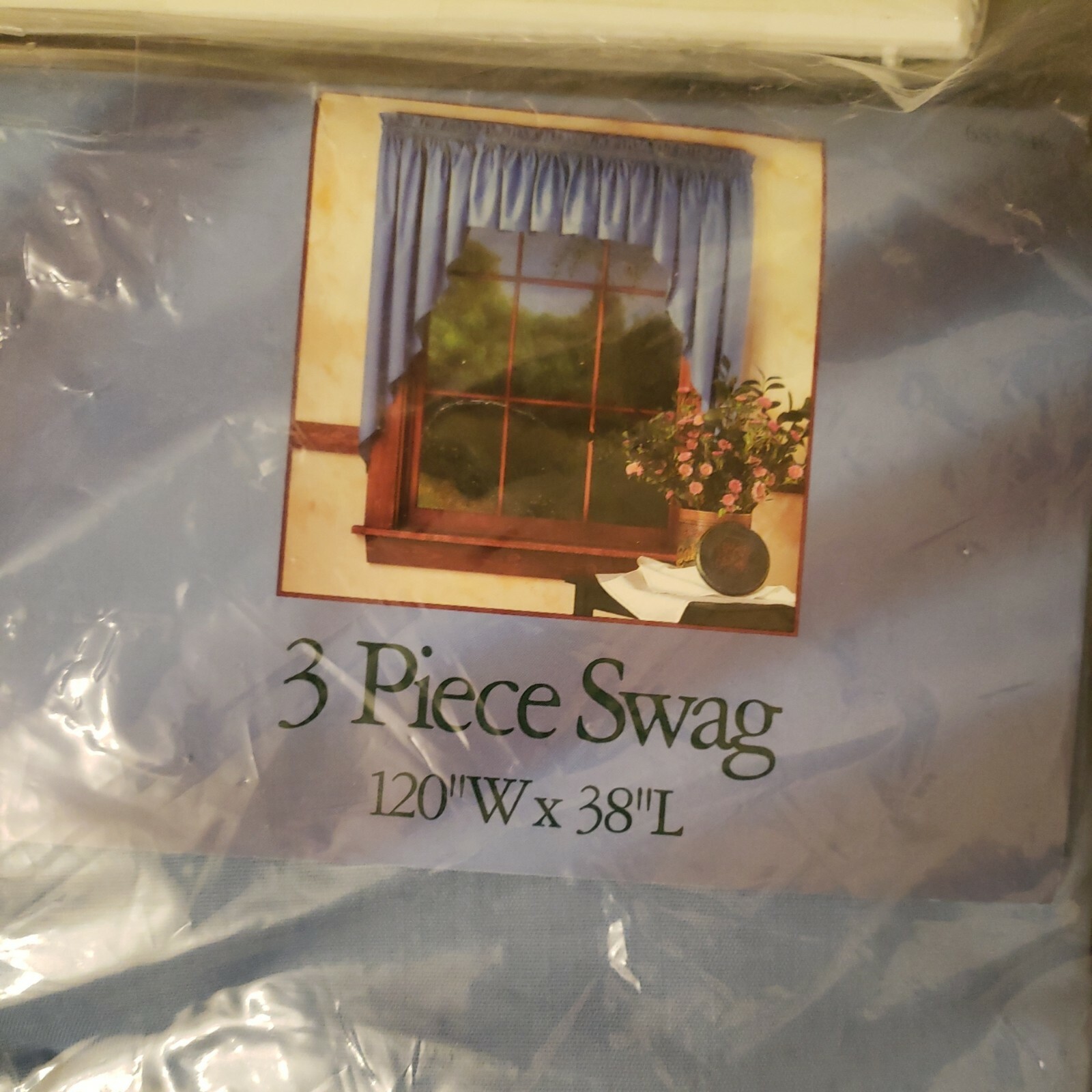 Vintage Windsor & Browne 3 piece swag 120″ W x 38″L Aspen Blue