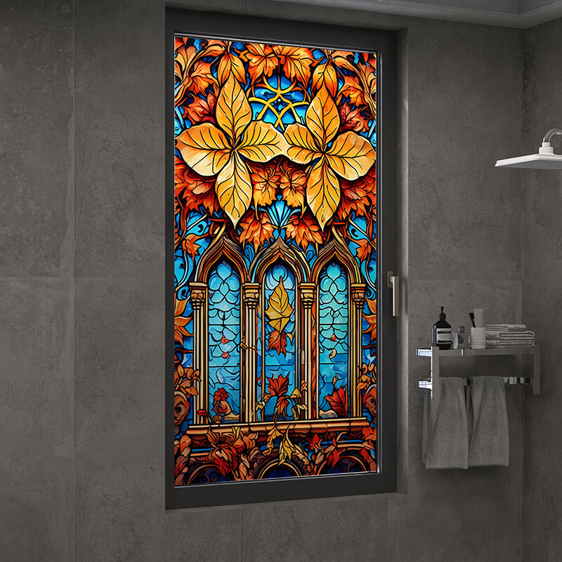 40x100cm/45x120cm Colorful Stained Glass Film Modern Art European Decor Privacy