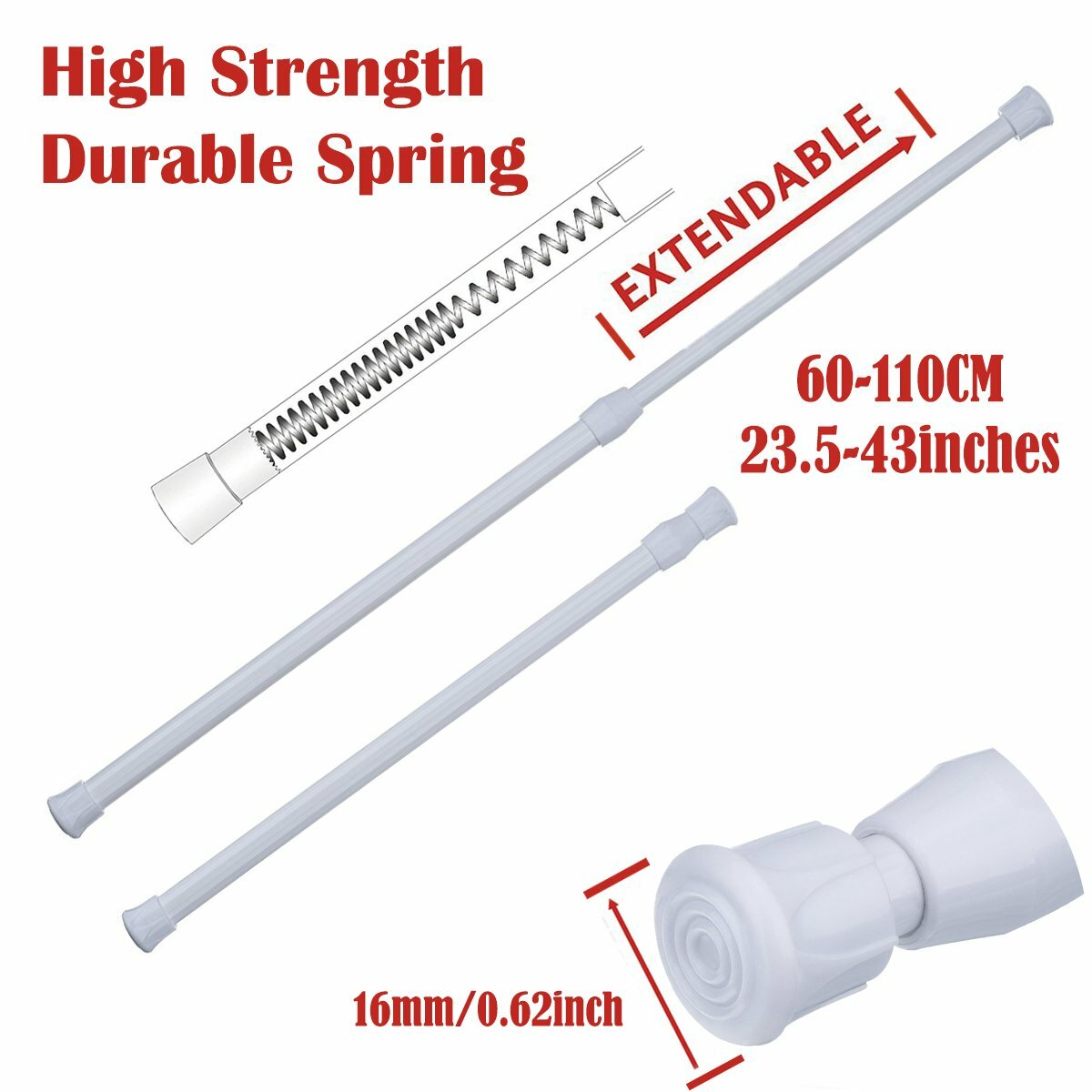 2PCS Heavy-Duty Steel Tension Curtain Rod Spring Load Adjustable Curtain Pole