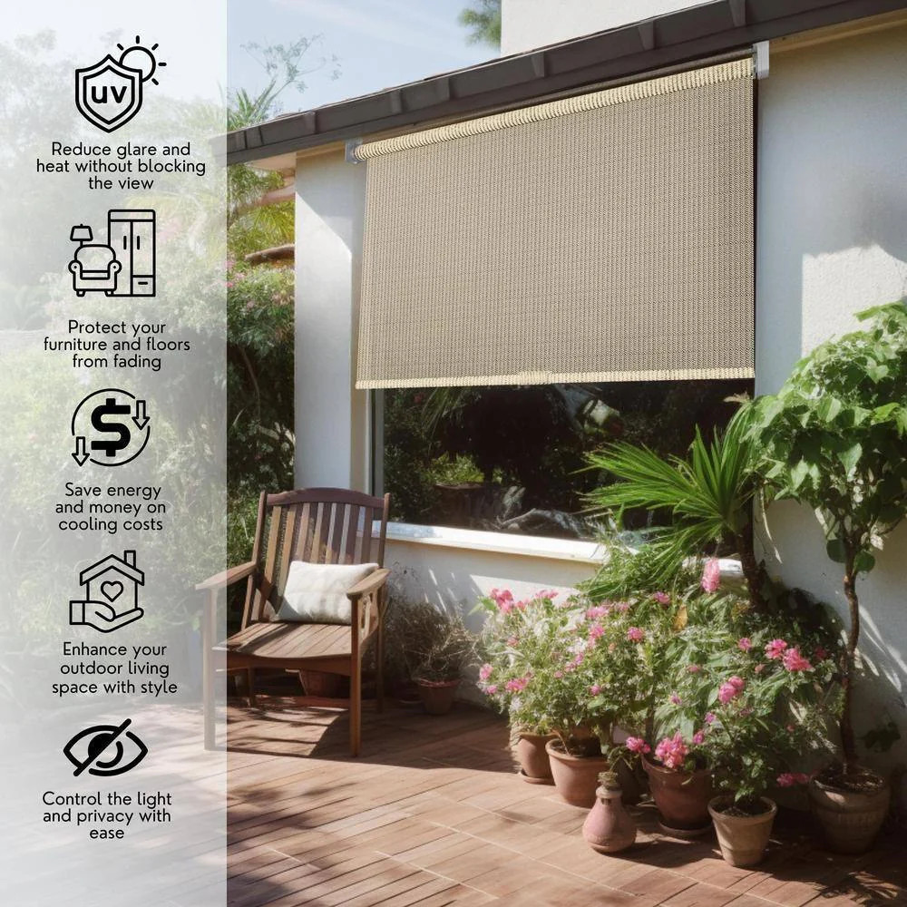 Chicology Natural Cordless UV Blocking Outdoor Roller Shade 48 in W x 66 in L