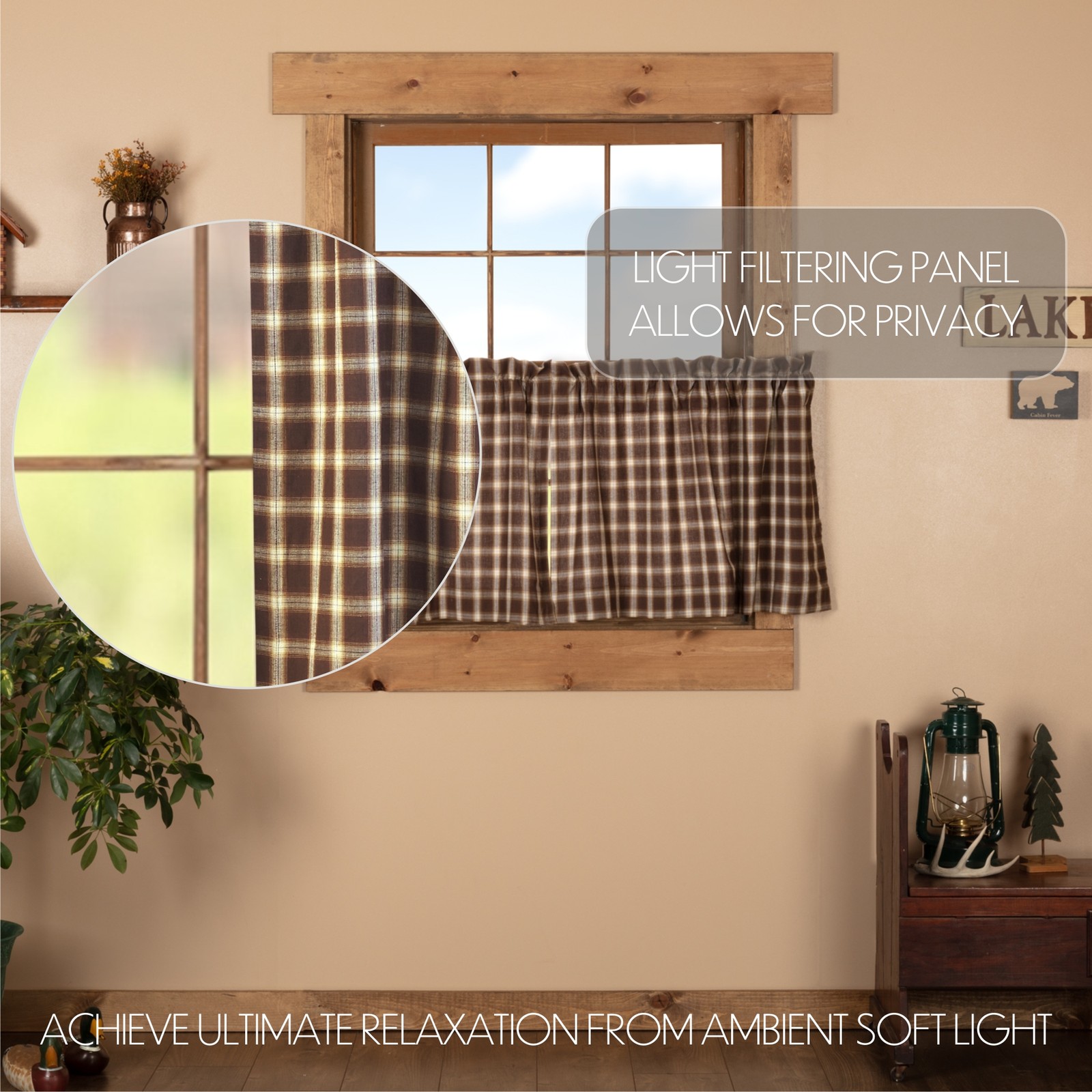 Rustic 24″x36″ Tier Pair Brown Rod Pocket Kitchen Window Curtains VHC Brands