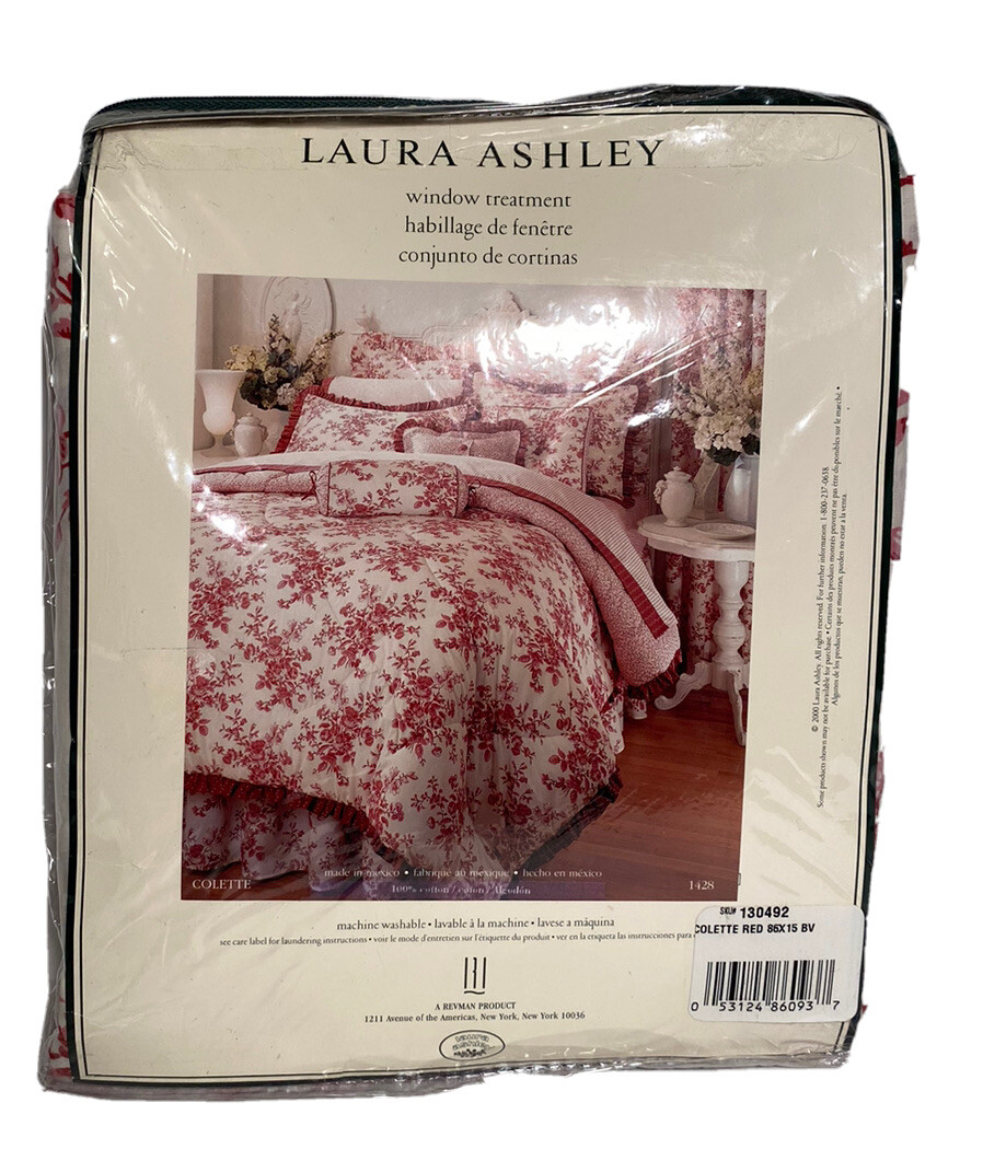 Vintage Laura Ashley Window Valance Blouson Colette Red 86 In X 15 In Red White
