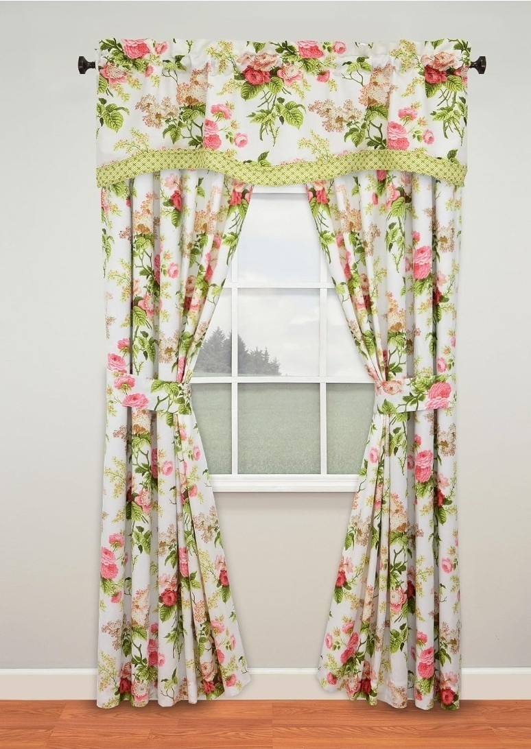 Waverly EMMA’S GARDEN Curtain Panel BLOSSOM Cottagecore Pink Rose Floral 52×84