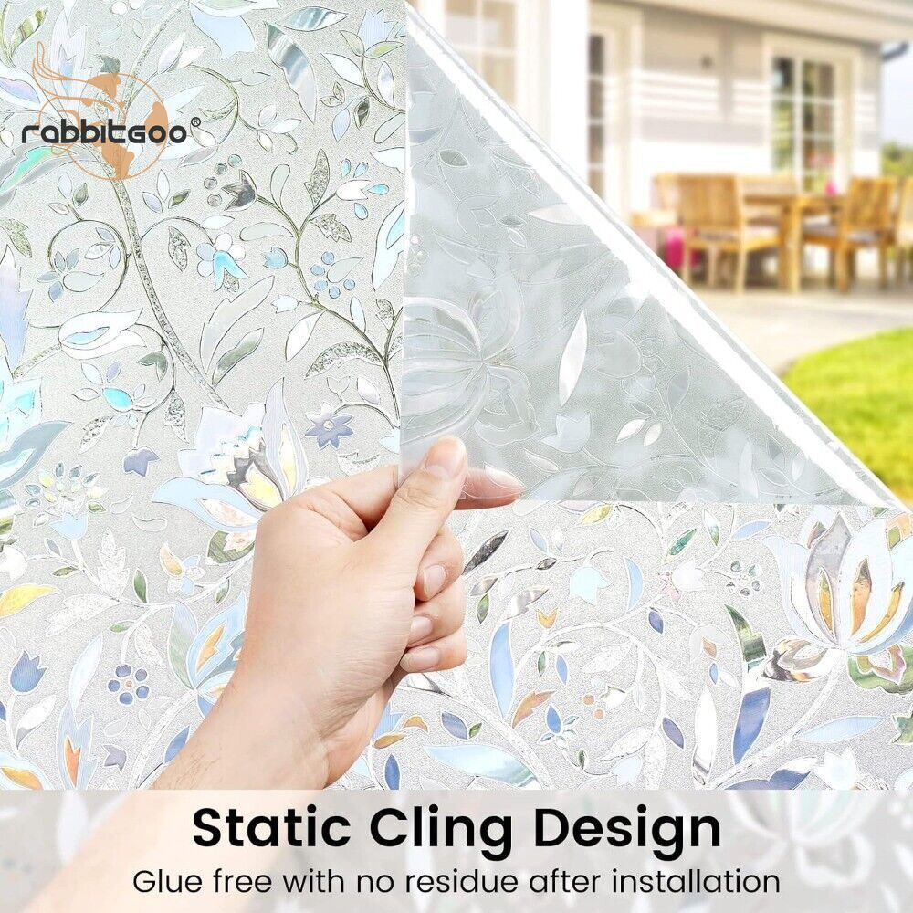 Rainbow Privacy Window Film Decorative Stained Glass Static Cling Sticker Flower