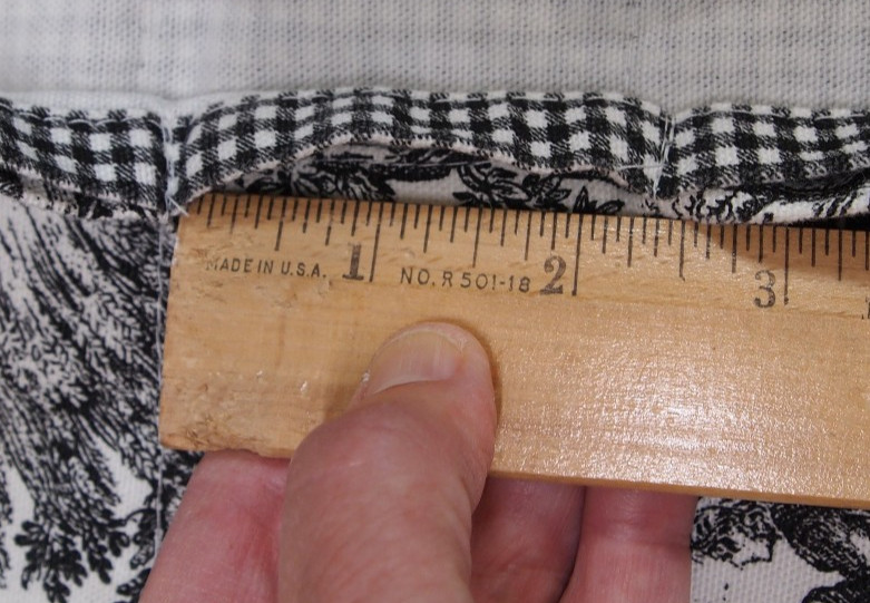 French Country Valance Black & off White toile & Gingham scalloped 67″ (2)