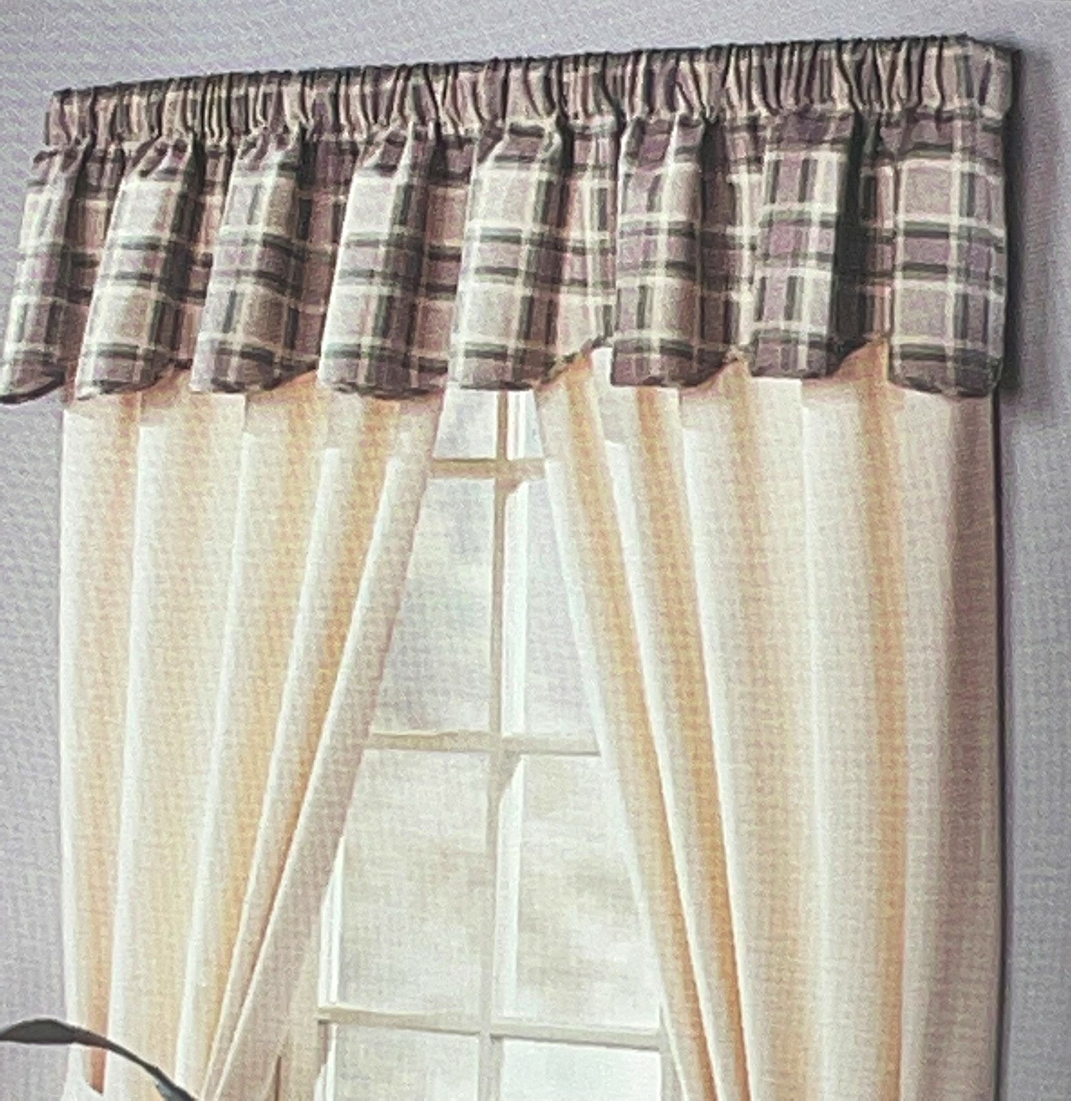 Colormate Valance 52 x 15 Sage Green Plaid Scallop 100% Duck Cotton VTG 2004 USA
