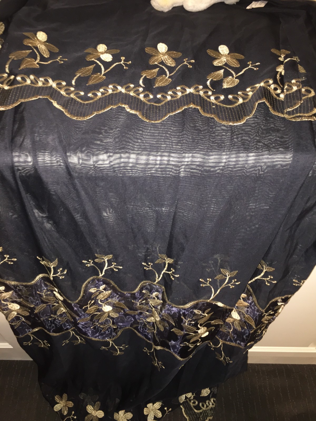 Window Panel Black Embroidered Attached Valance 54 x 62 In Rod Pocket