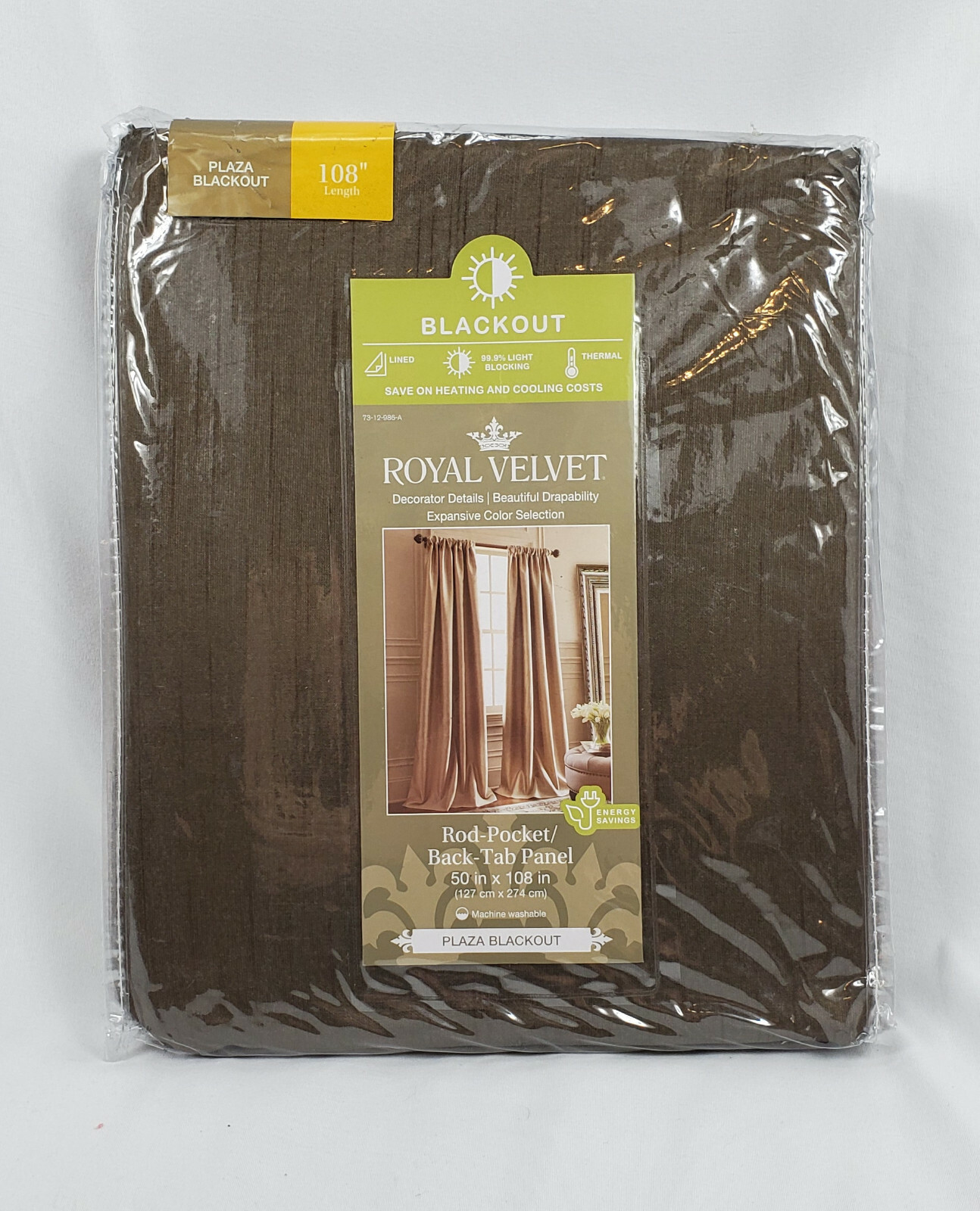 Royal Velvet Executive Brown Plaza Blackout Rod-Pocket/Back-Tab Panel, 50″x108″