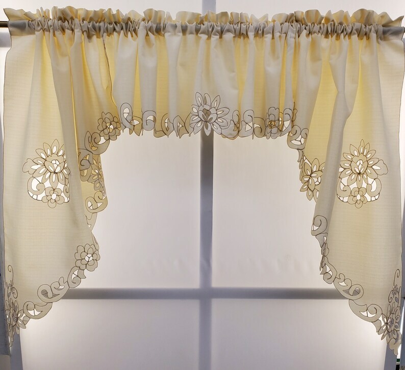MANY SIZES Litchfield Curtain Scrolling Cutwork Flowers and Leaves Detailed
