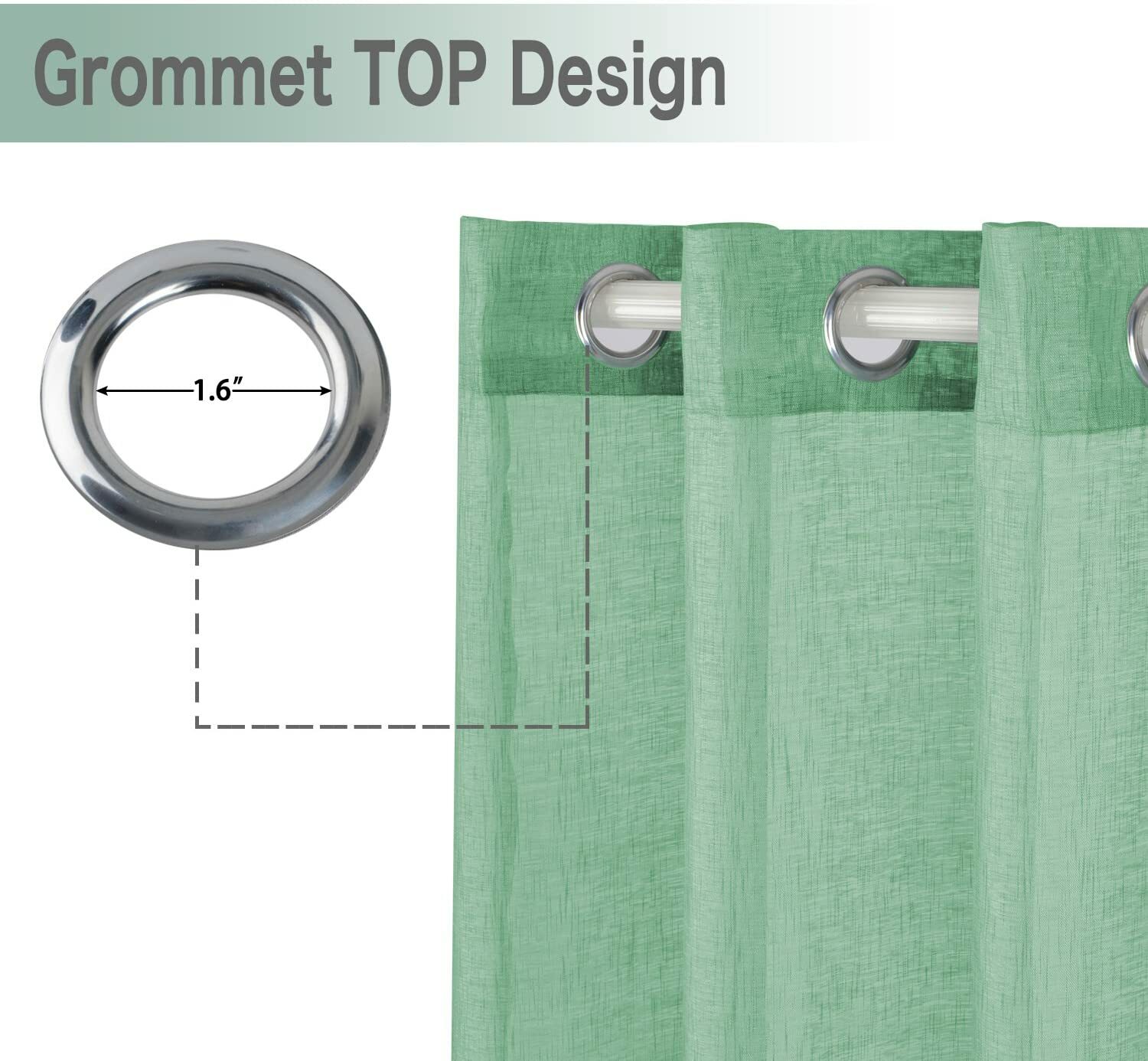 JUNELILY Sheer Window Panels For Home Decor Living Room Bedroom – Green 53 x 63″