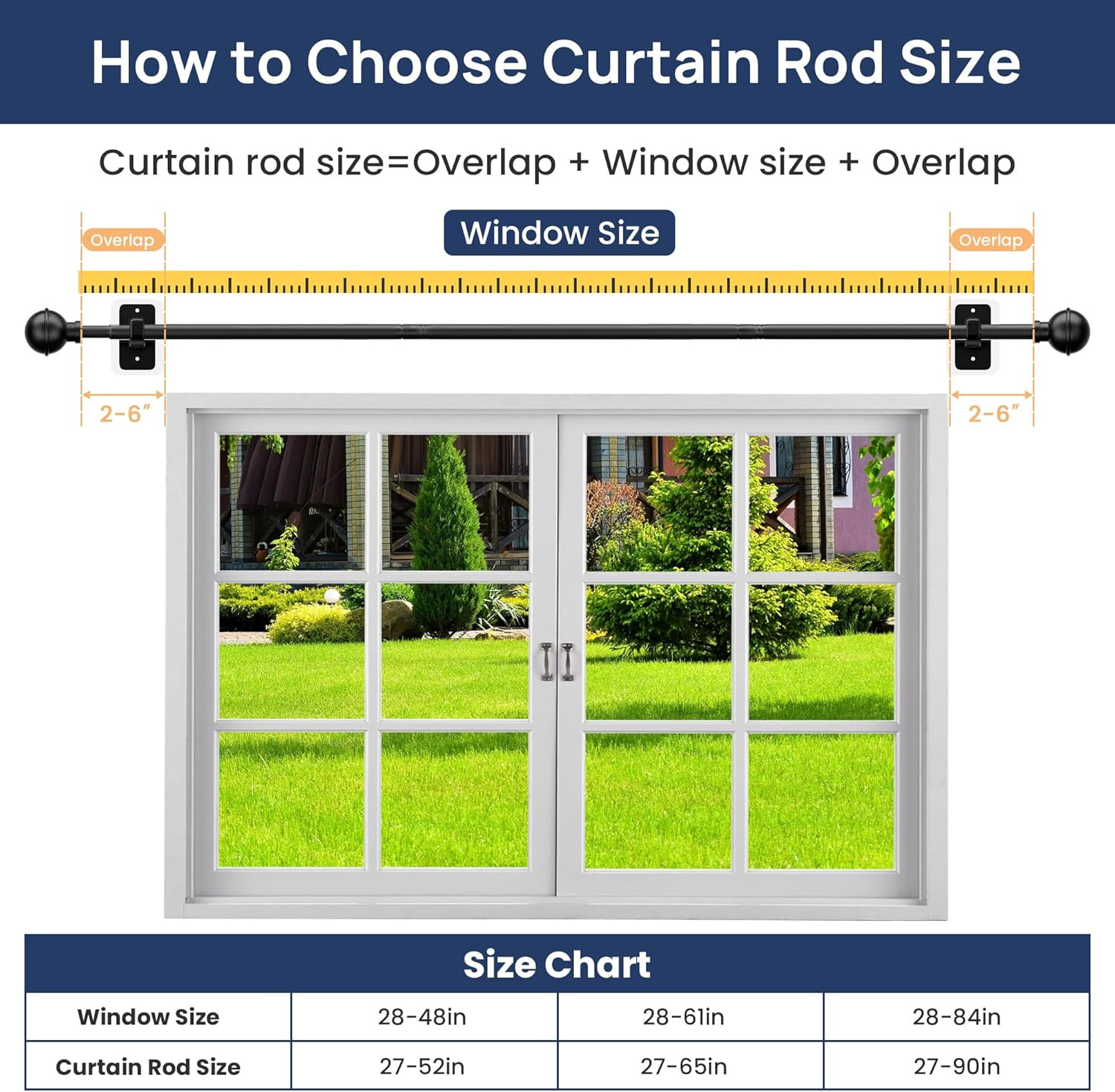 2 Pack No Drill Curtain Rods for Window 28 to 48 Inches, 5/8 Inch Diameter Rente