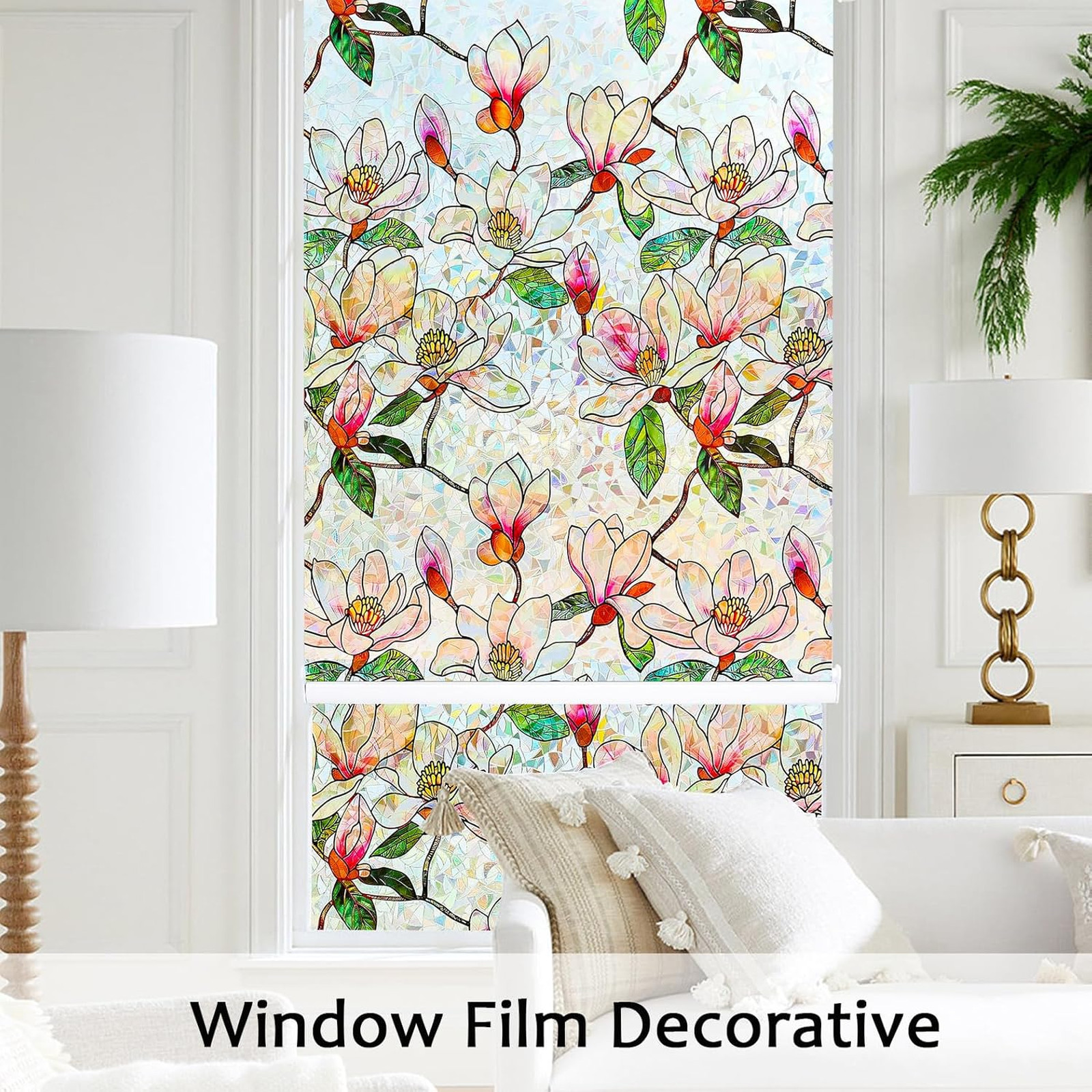 Window Privacy Film Stained Glass Rainbow Static Cling Heat Control Non-Adhesive
