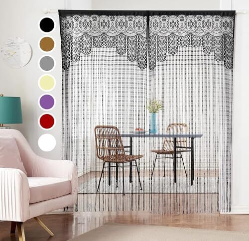 String Door Privacy Lace Curtain Macrame Boho Doorway 35×79in/90×200cm Black