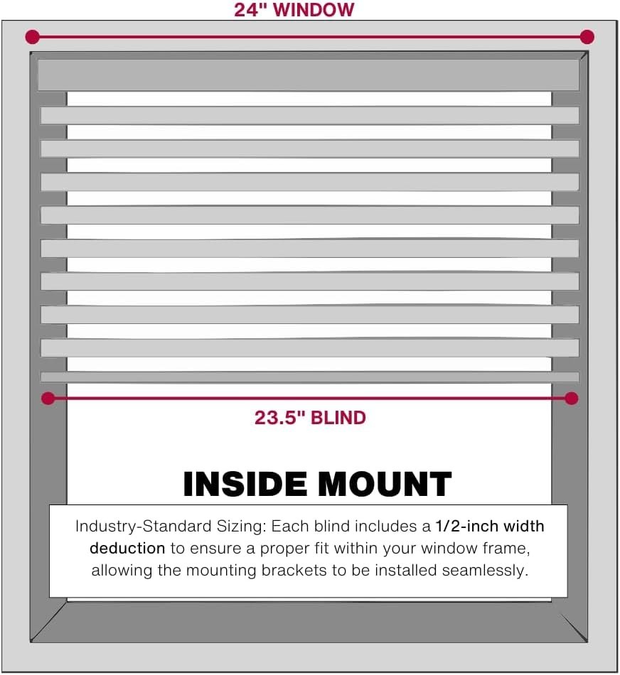 Cordless Mini Blind, 1″ Vinyl Slats, 24″ Wide x 72″ Long – White, Window Blin…
