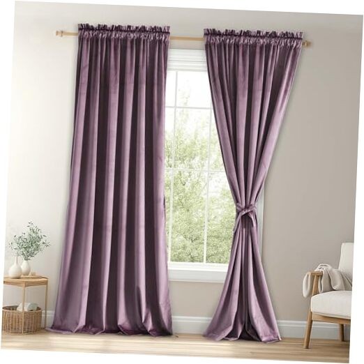 Velvet Curtains 96 inch Length Thermal 52″W x 96″L (Pack of 2) Lavender