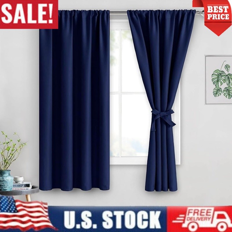 Blackout Curtains Thermal Insulation Noise Reduction Easy Care 2 Panels Tiebacks