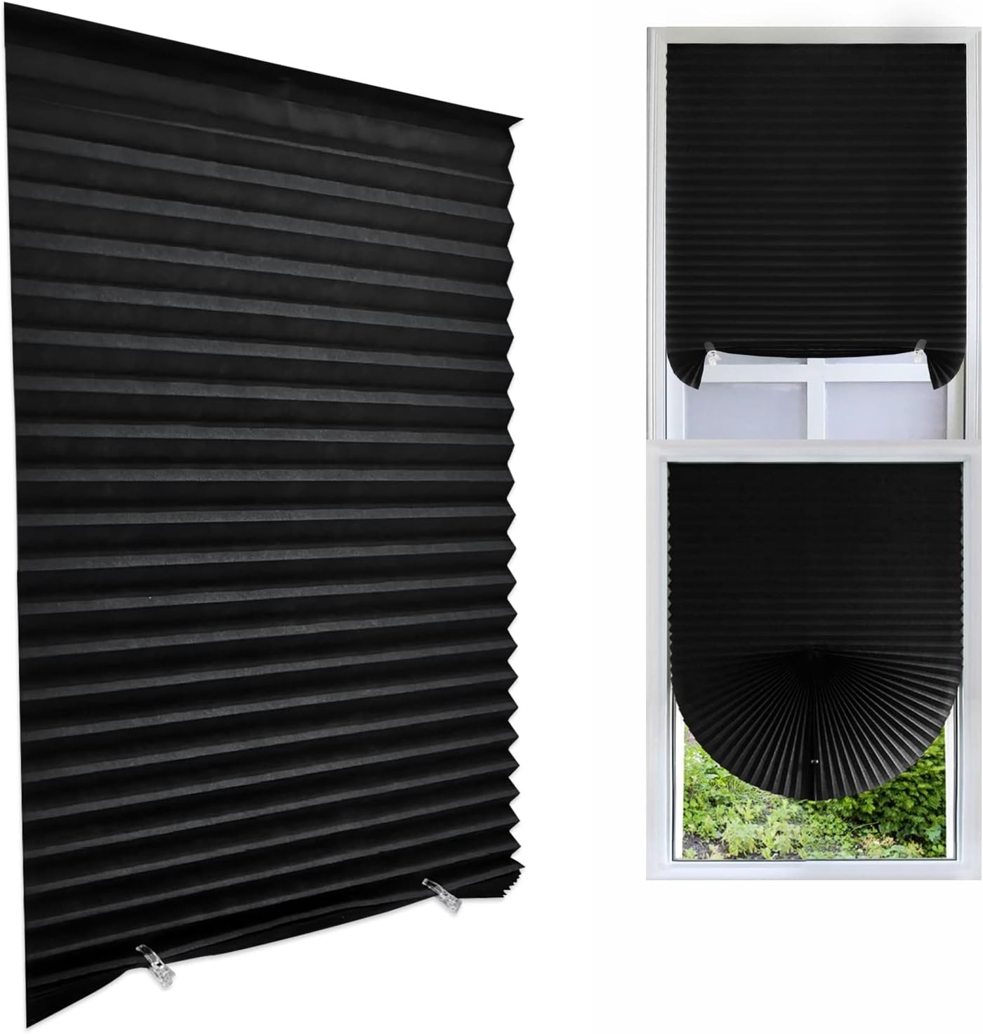 Cordless Blackout Pleated Fabric Shade Window Shades Blinds 24W x 59H, Black
