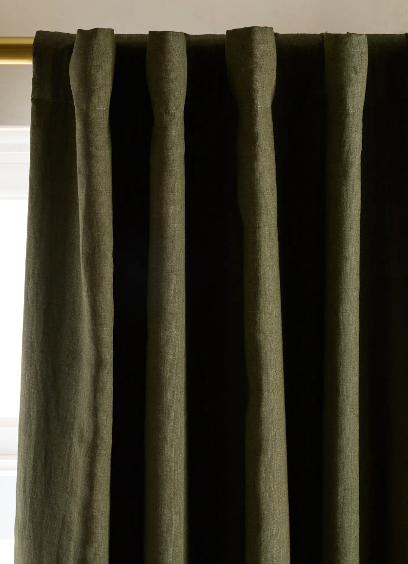 Set of 2 Quince Linen Room Darkening Curtains Hunter Green 48×96 Panels NWOT