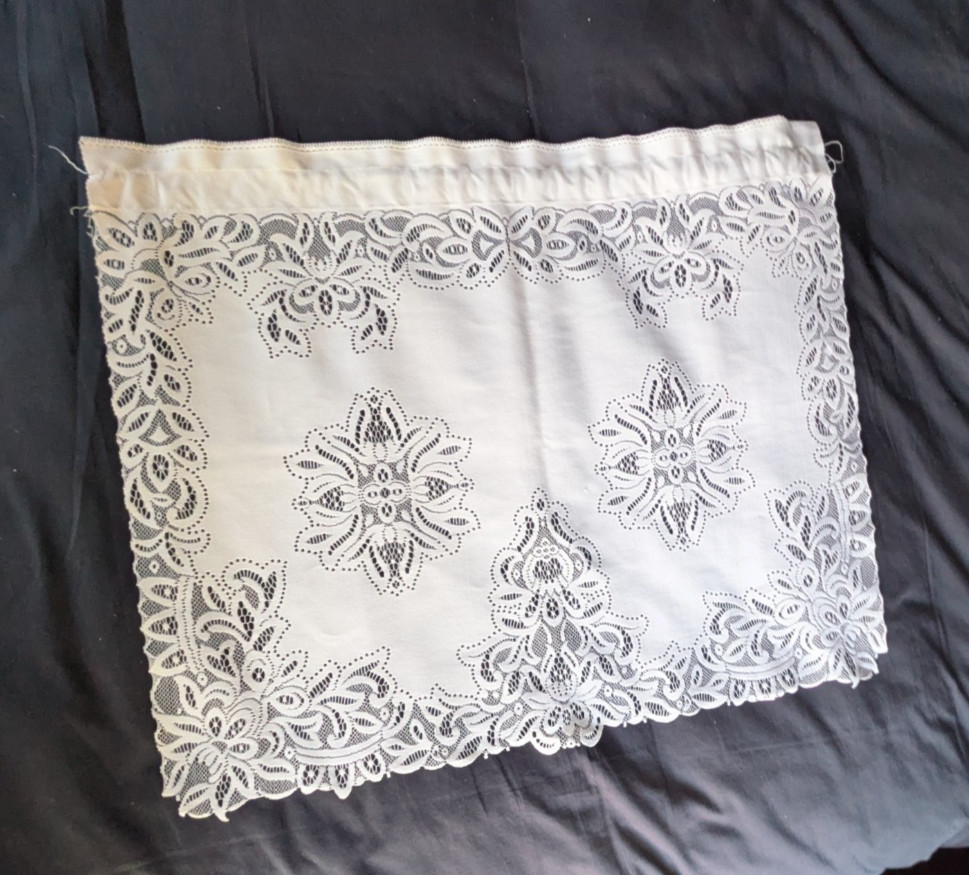 Pair Cafe Tiers Curtains Panels Off White Cream Battenburg Lace Valance 24″ Long