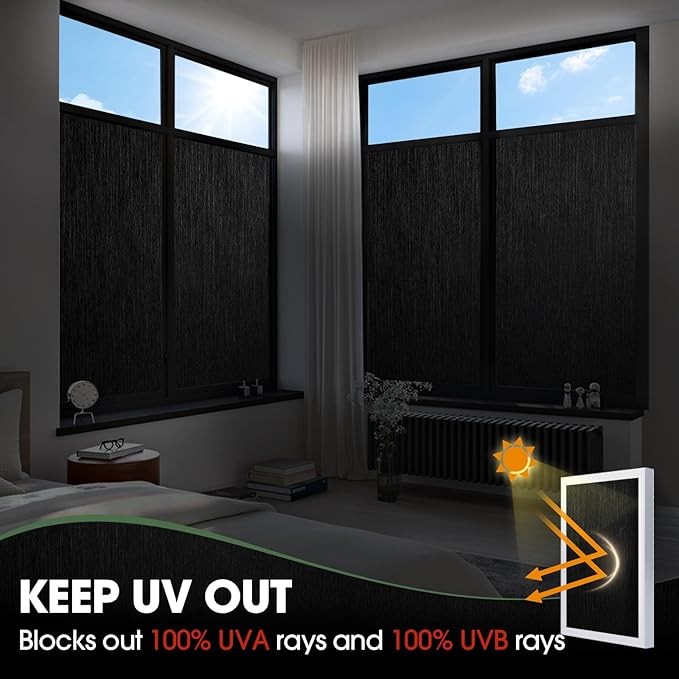 Blackout Privacy Window Film 100% Light Blocking Frosted Static Cling Cover