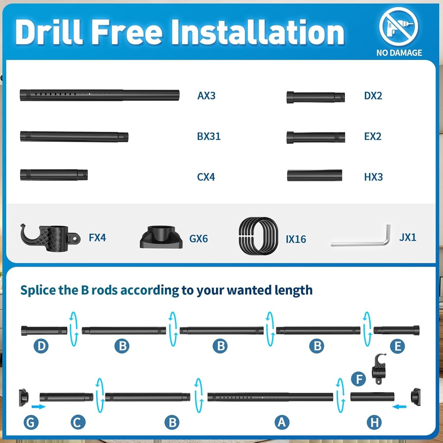 Room Divider Tension Curtain Rod, No Drilling Room Separator for Space Partit…