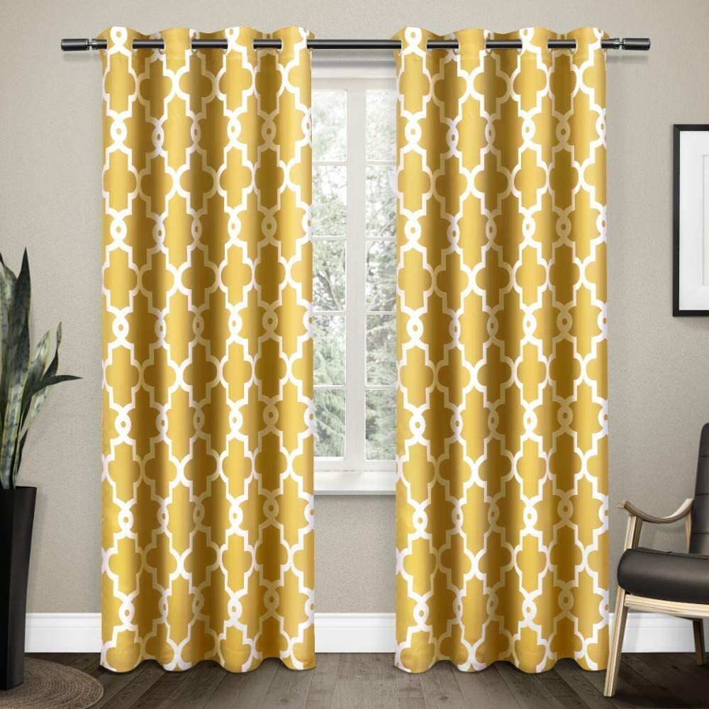 Set 2 Yellow Geo Trellis Curtains Panels Drapes 63 84 96 108 L Darken Grommet