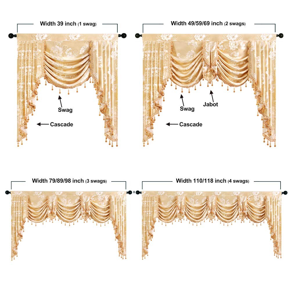 Elkca Jacquard Single Swag Waterfall Valance For Living Room Floral Curtain