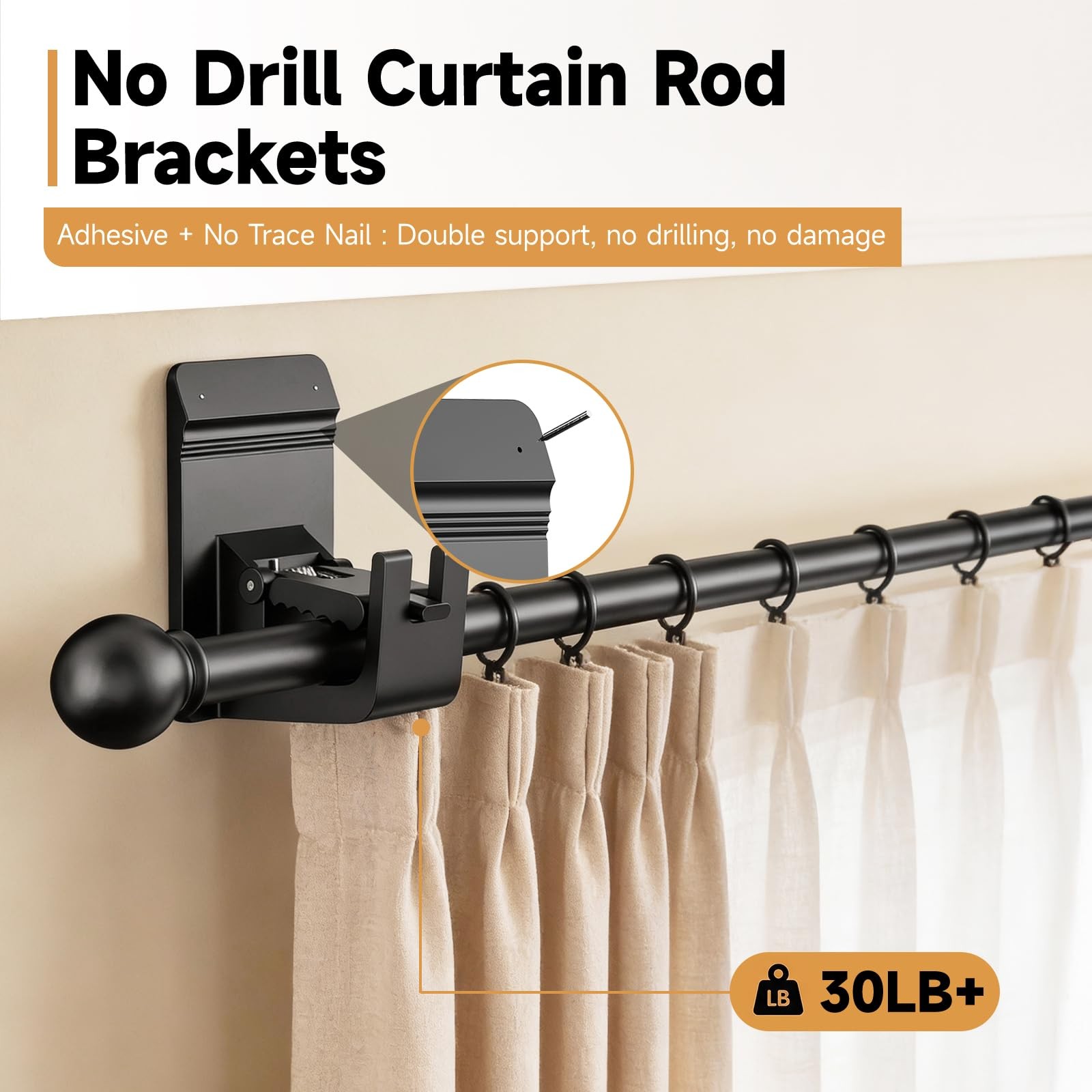 Universal Heavy Duty Curtain Rod Brackets, No Drill Curtain Rod Brackets with…