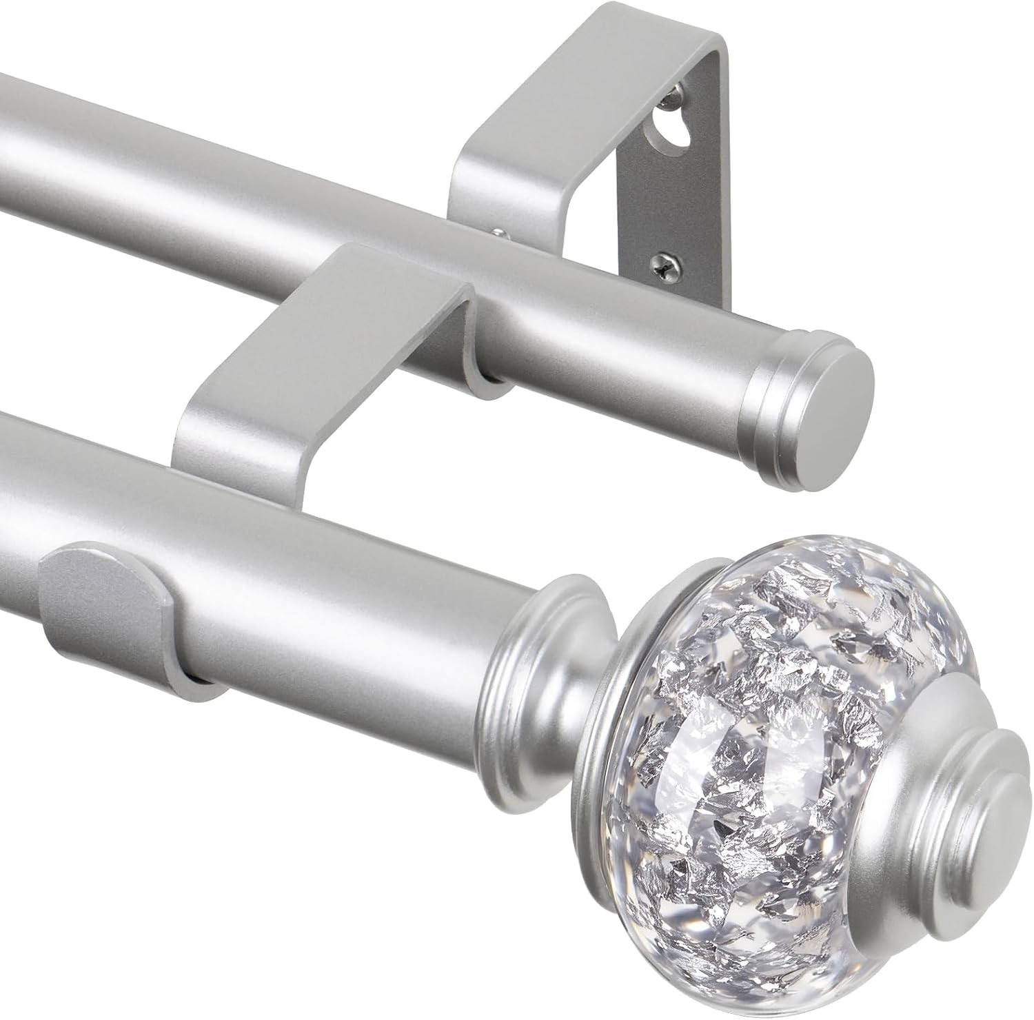 1 Inch Double Curtain Rods 72 to 144 Inches 6 to 12 ft Silver Drapery Rods