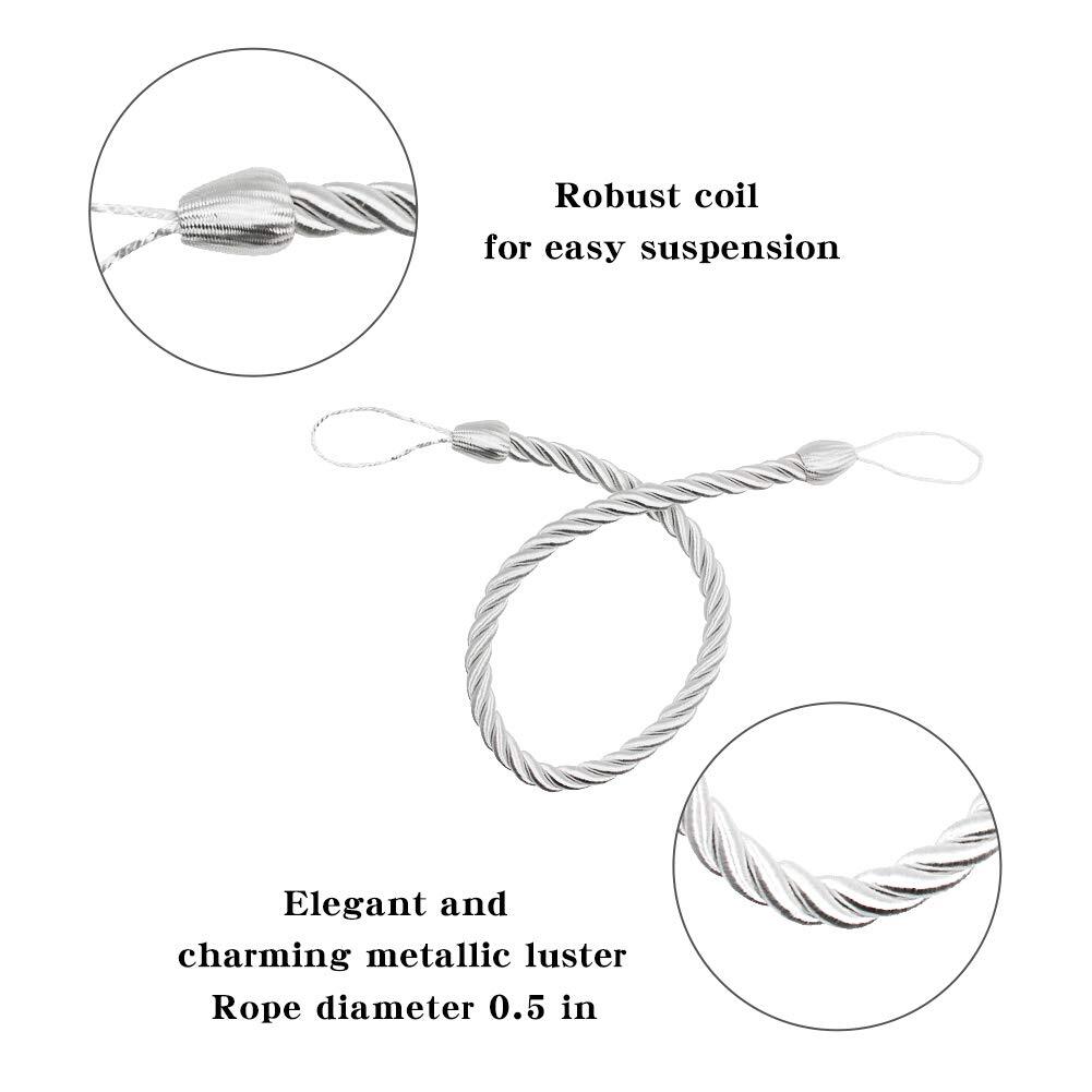 Curtain Ropes, Curtain Handmade Holdbacks with 2 Metal Screw Hooks White 2 Pack