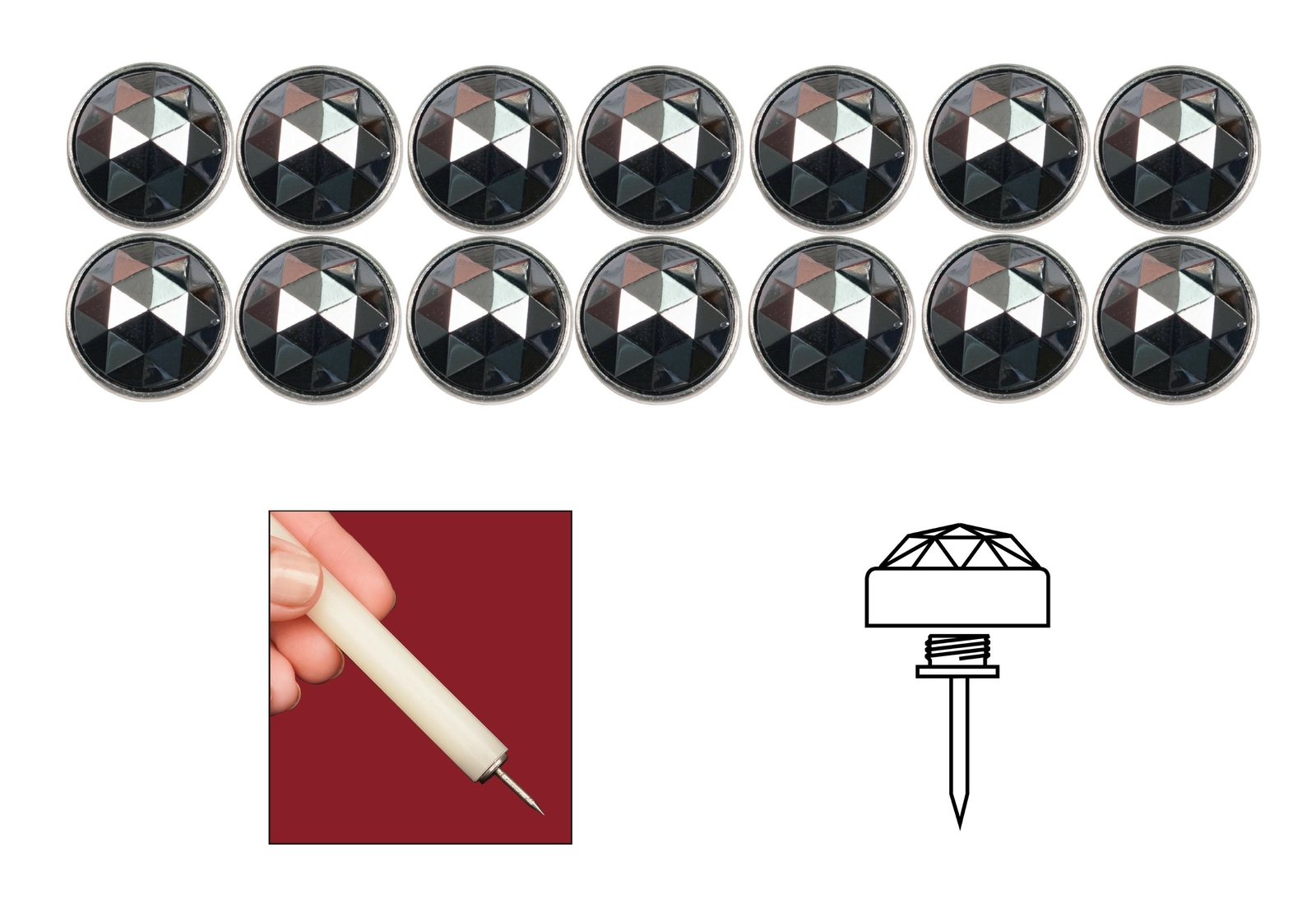Silver Diamond Head Genuine Bohemian Crystal Upholstery Nail Tacks – 14 Pack