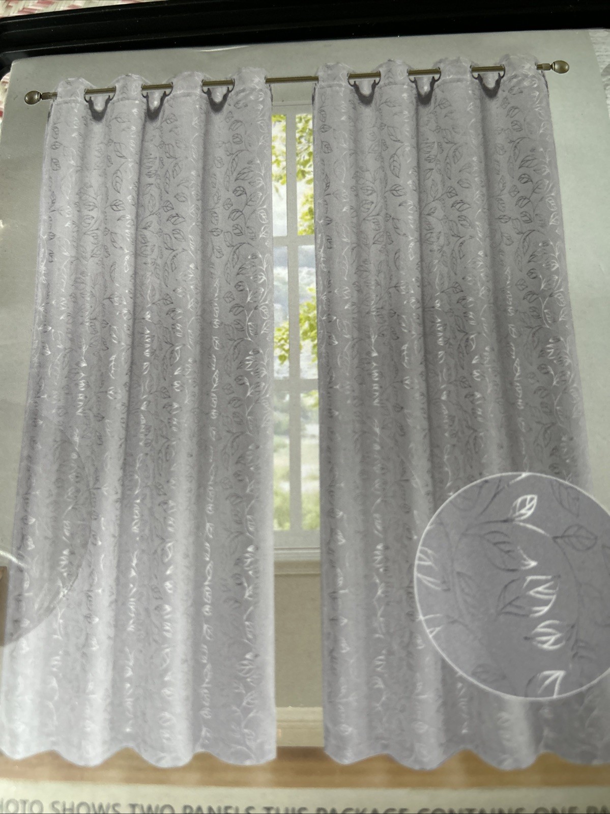 Silver Blackout Curtain Panel 54” x 84” Leaf Pattern Grommet Top – 2 Panels