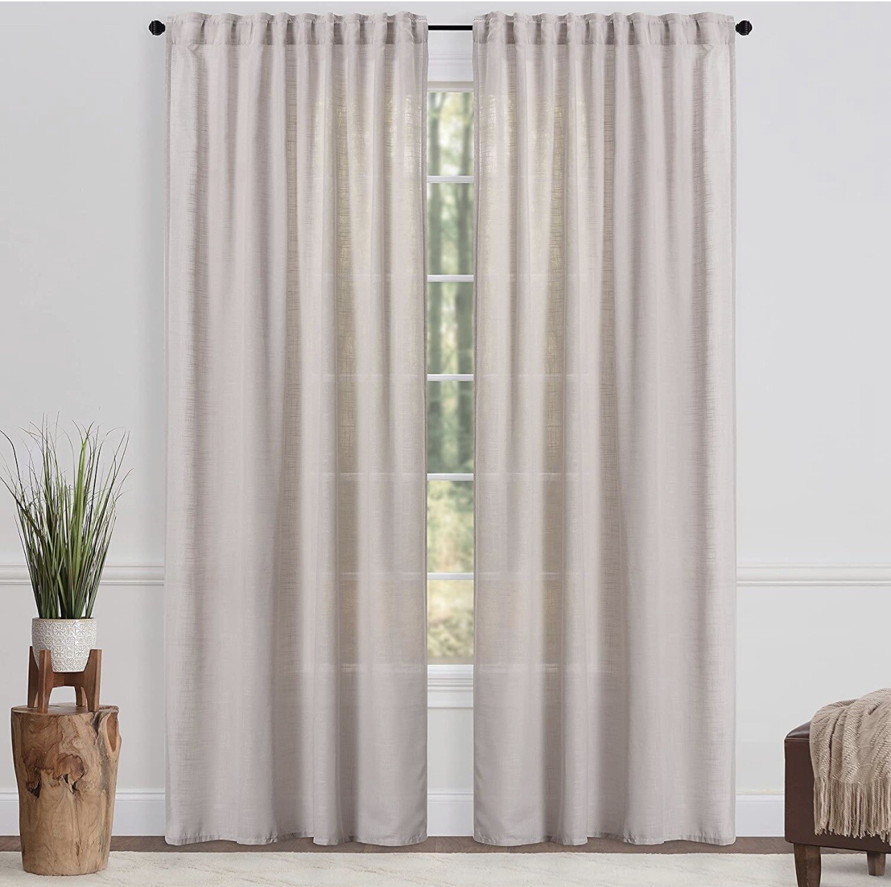 Chanasya Beige Crosshatch Textured Curtains, 2 Panels, 52 x 84 Inches