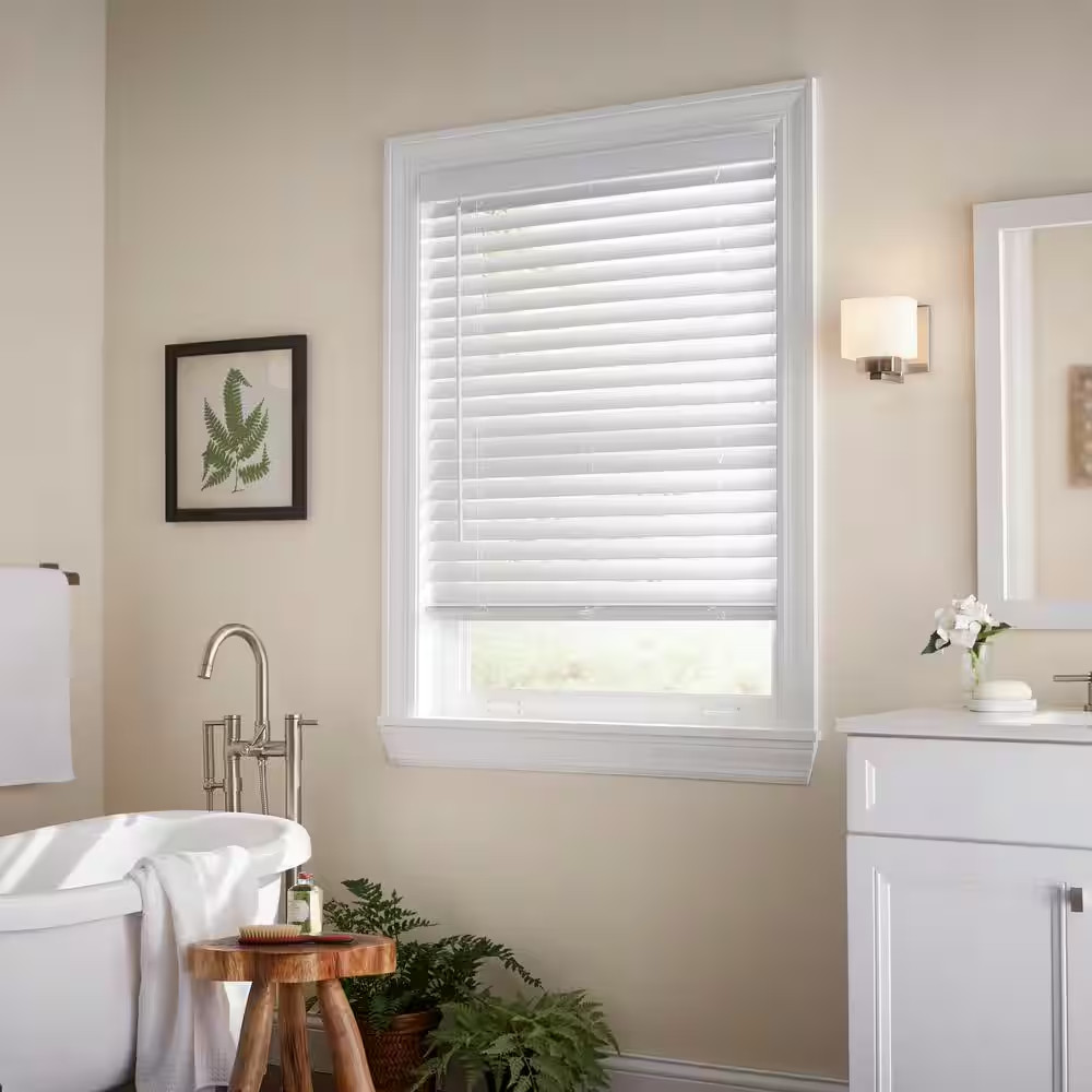 34×72 in White Cordless Faux Wood Blind Room Darkening Privacy Window Shade Wand
