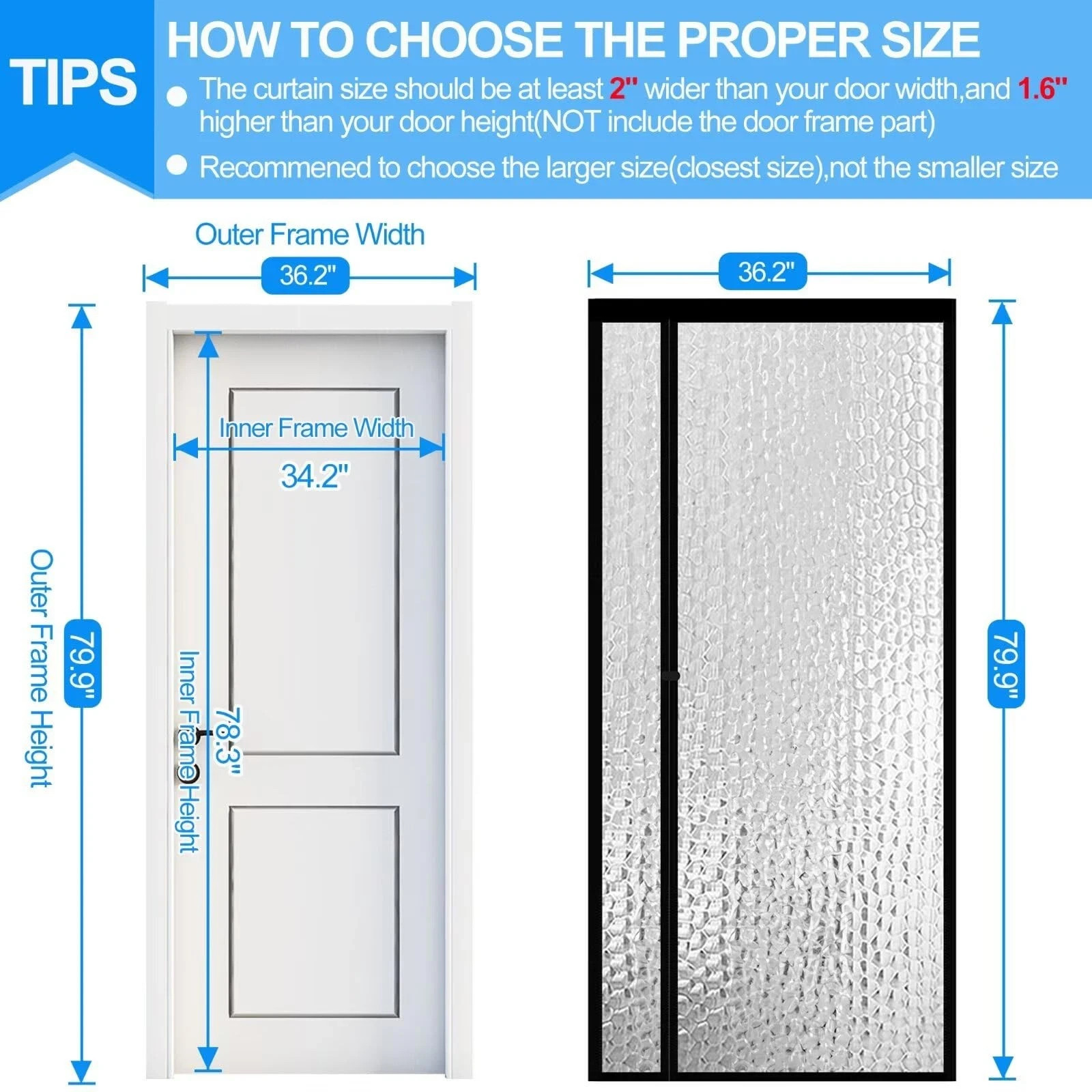 Magnetic Thermal Insulated Door Curtain Waterproof EVA Cover Left Right Side