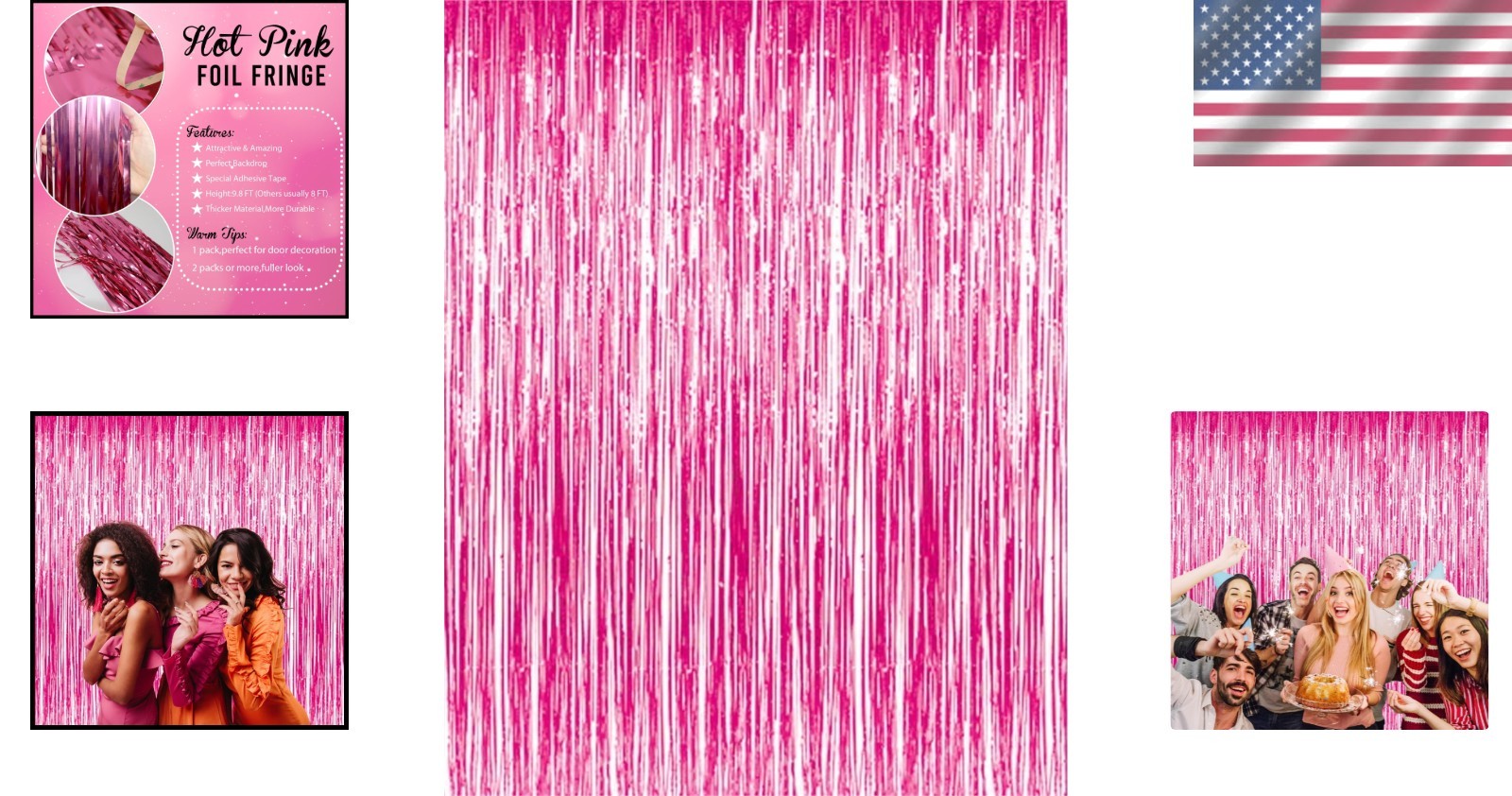 Hand Washable Foil Fringe Backdrop 6.4ft x 9.85ft Hot Pink for Celebrations