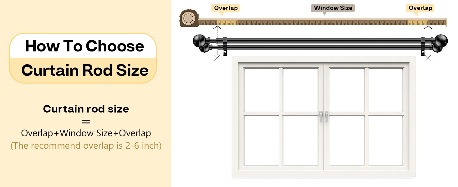 Adjustable Double ain Rods for Windows Set 30 to 57 Inch, Bla