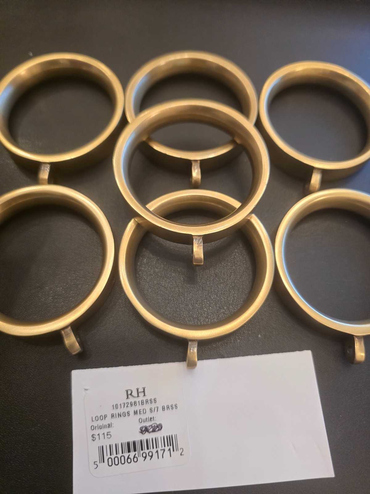 Restoration Hardware Easton Solid Brass Loop Drapery Rings (Set of 7)