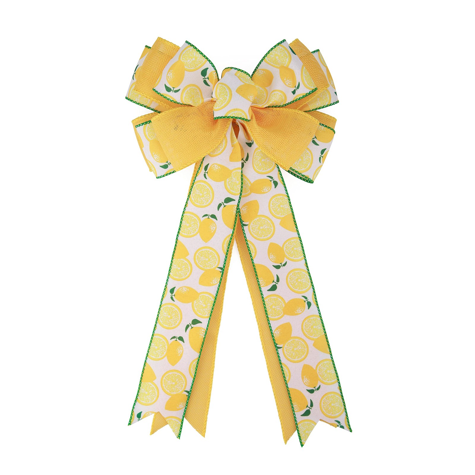 1 PCS Summer Lemon Fruit Wreath Bow Rustic Ribbon Ornaments 20×10 Inch