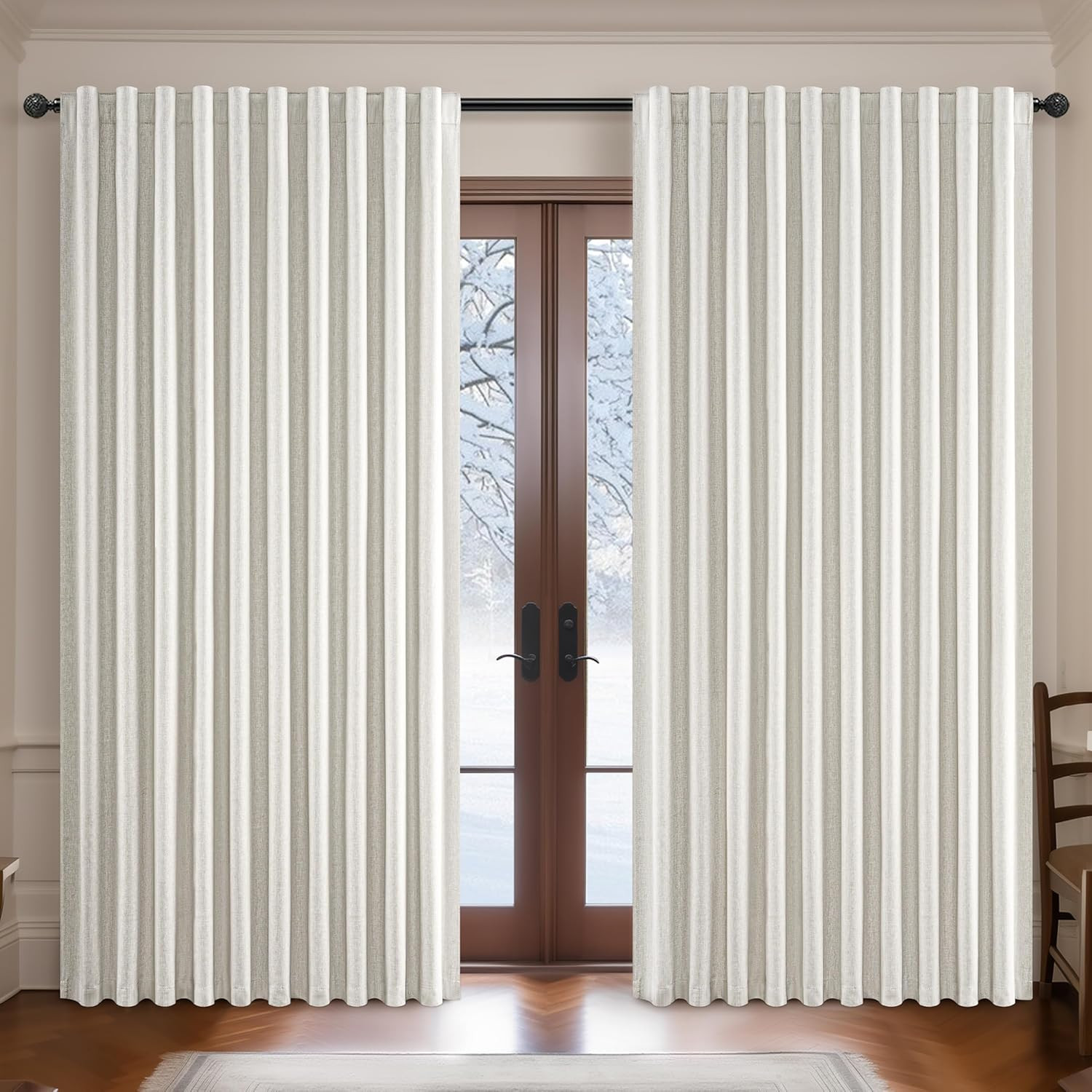 Luxury 108″ Blackout Curtains for Sliding Glass Doors, 2 Panels, Cream Beige
