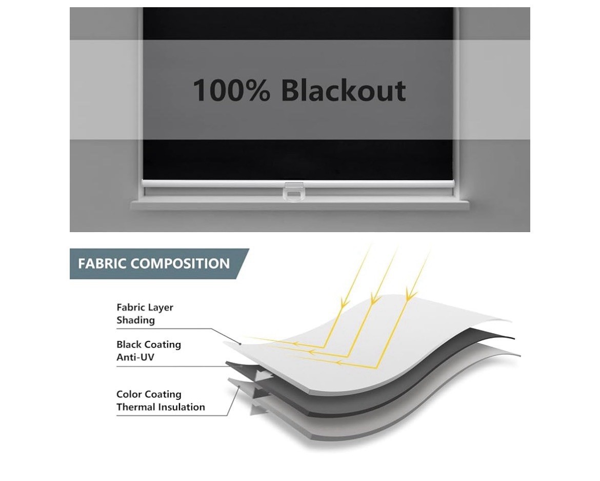 Blackout Cordless Roller Shades – UV Protection, 54″ W x 72″ H, Black