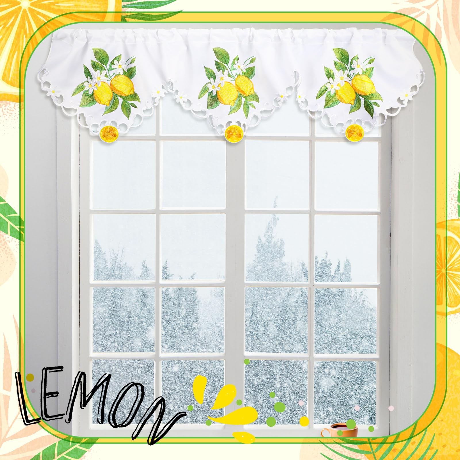 Embroidered Summer Lemon Kitchen Curtains Valances 58 x 15 Inch Yellow Lemon …
