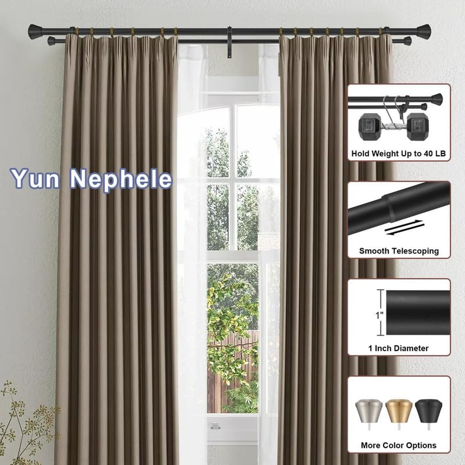 Matte Black Double Curtain Rods for Window 28 to 48 Inch, Heavy Duty Double D…